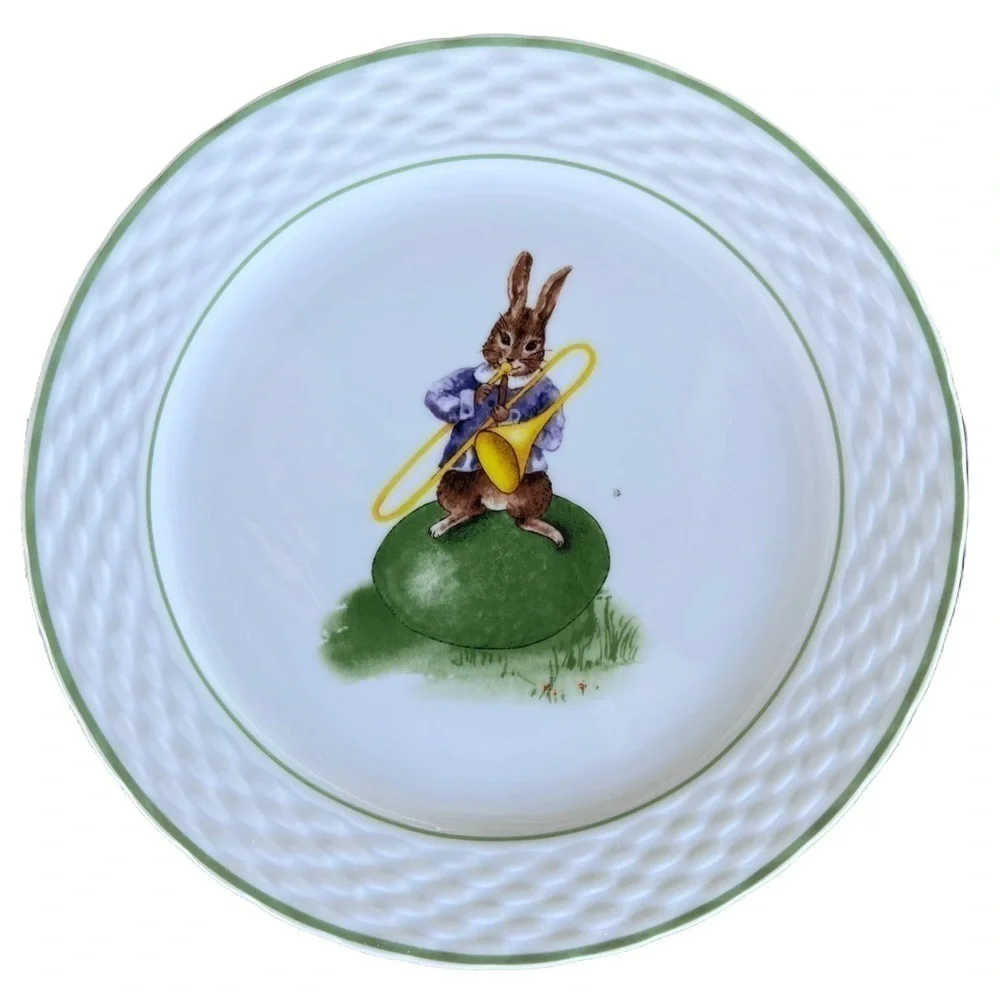 William Sonoma Bunny Band Dessert Plates (4) Multicolor Bunny Eggs Discontinued